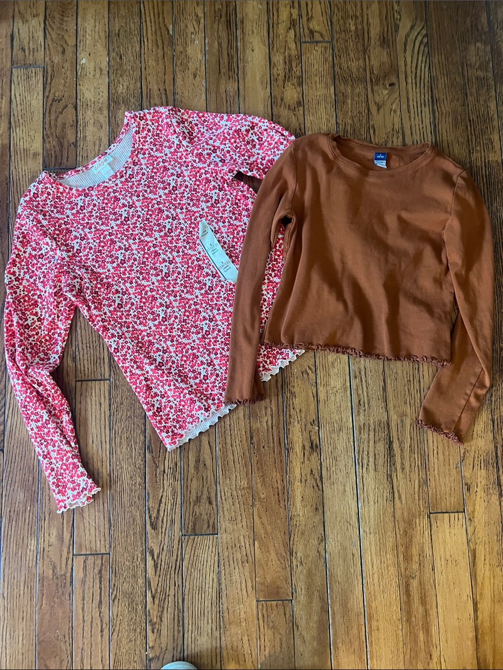 Old Navy Pink Floral Long Sleeve Top & Rust Brown Ribbed Tee Set